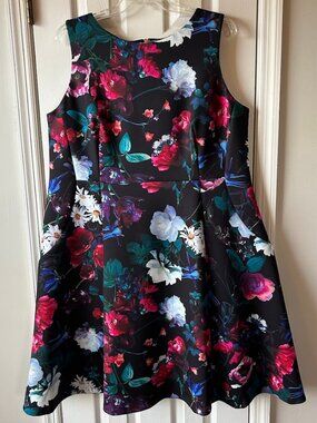NWT Calvin Klein Floral Dress Plus Size 22W Fit & Flare Scuba Colorful & Black